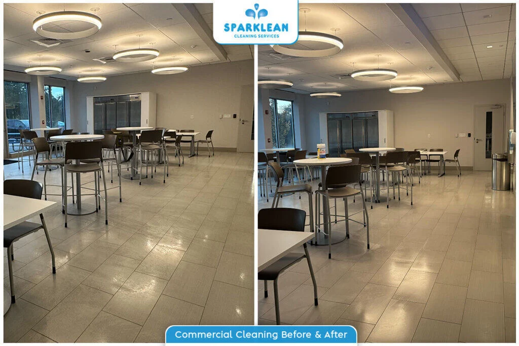Commercial Dining Area Cleaning Before & After by Sparklean Cleaning Services