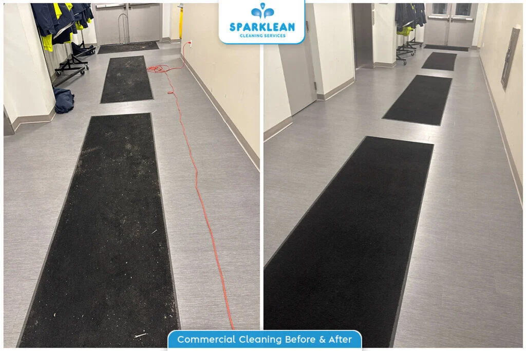 Commercial Hallway Cleaning Before & After by Sparklean Cleaning Services