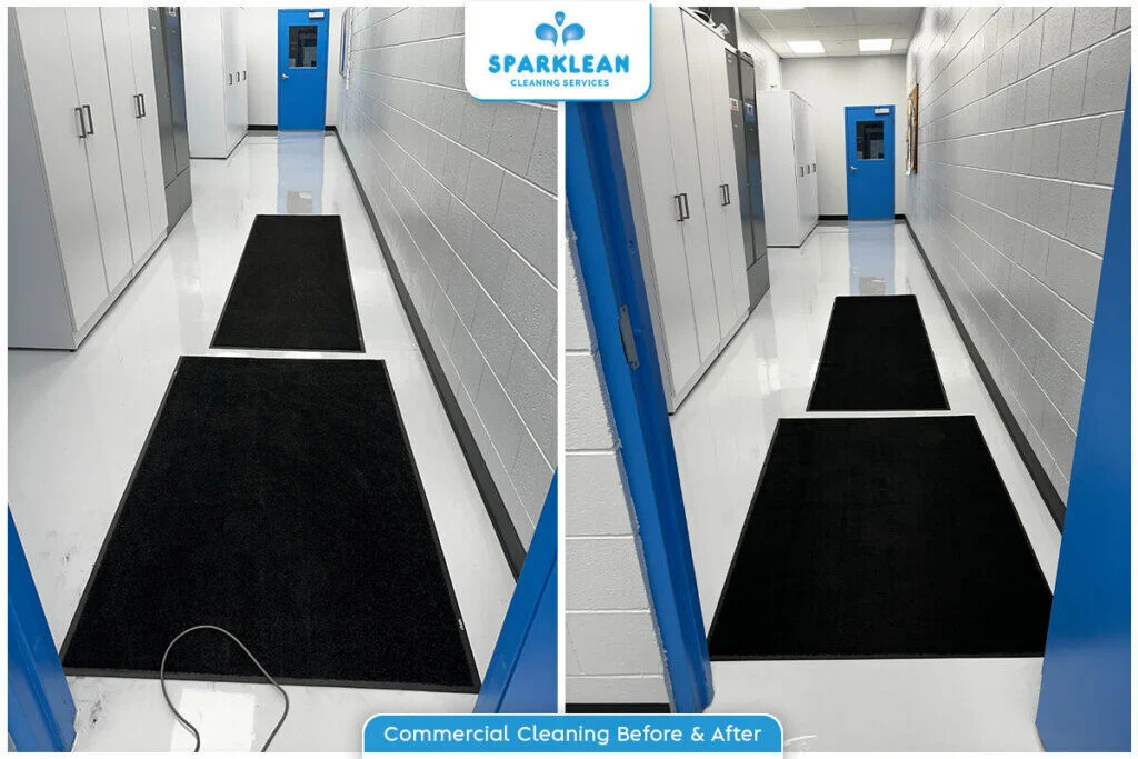 Commercial Hallway Floor Cleaning Before & After by Sparklean Cleaning Services