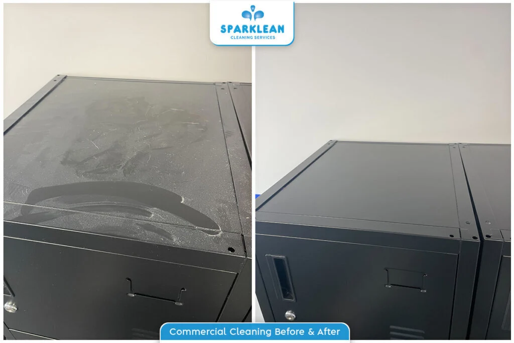 Commercial Locker Cleaning Before & After by Sparklean Cleaning Services