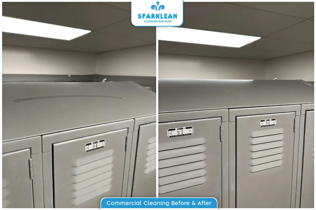 Commercial Locker Cleaning Before & After by Sparklean Cleaning Services